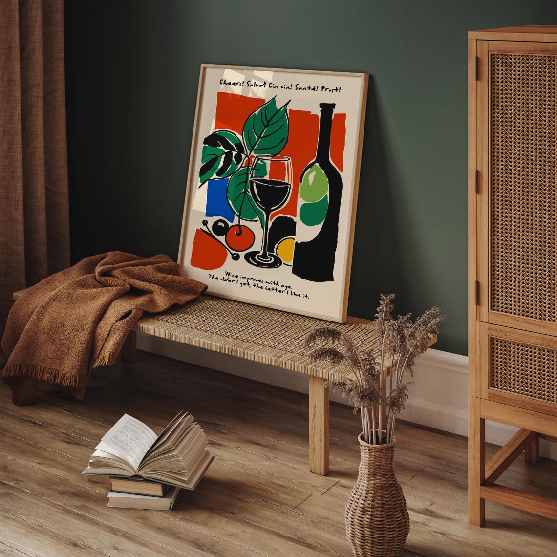 Cheers Wine Lovers Modern Abstract Red Wine Glass Kitchen Poster - Image 6