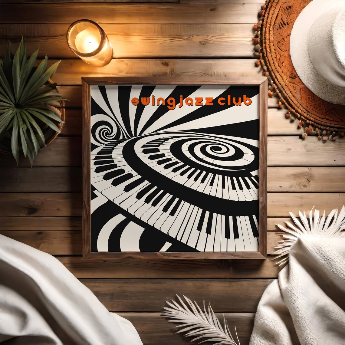 Swing Jazz Club Retro Piano Keyboard Swirl Geometric Art Poster - Image 5