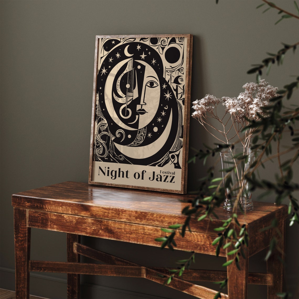 Vintage Night Of Jazz Festival Poster Retro Music Wall Art Classic Jazz Concert Print Nostalgic Music Art Music Lovers Gift Moon Stars - Image 2