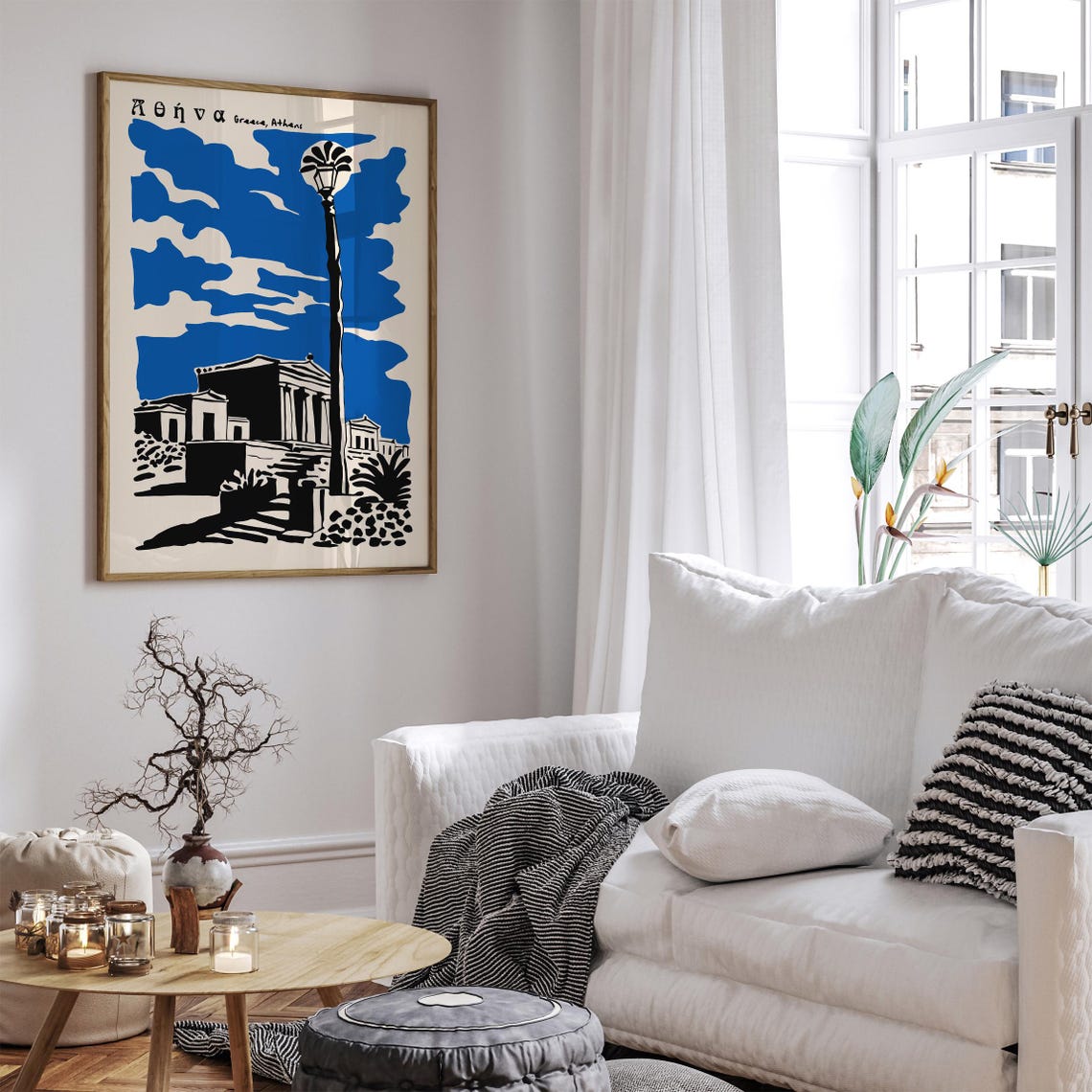 Athens Greece Acropolis Handdrawn Blue Sky Travel Art Poster - Image 4