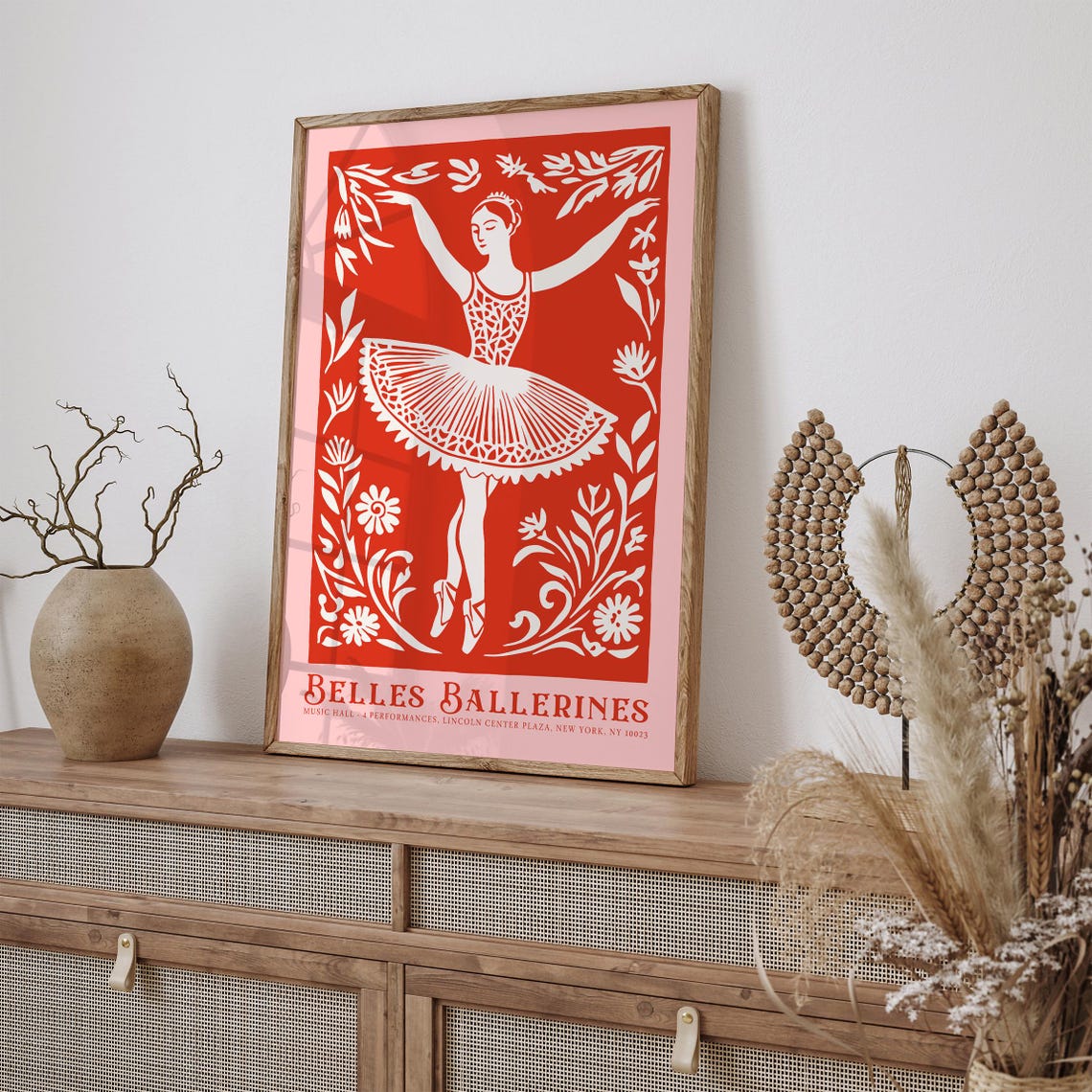 Belles Ballerines Red Poster with Vintage Ballet Dancer Cutout - Image 2