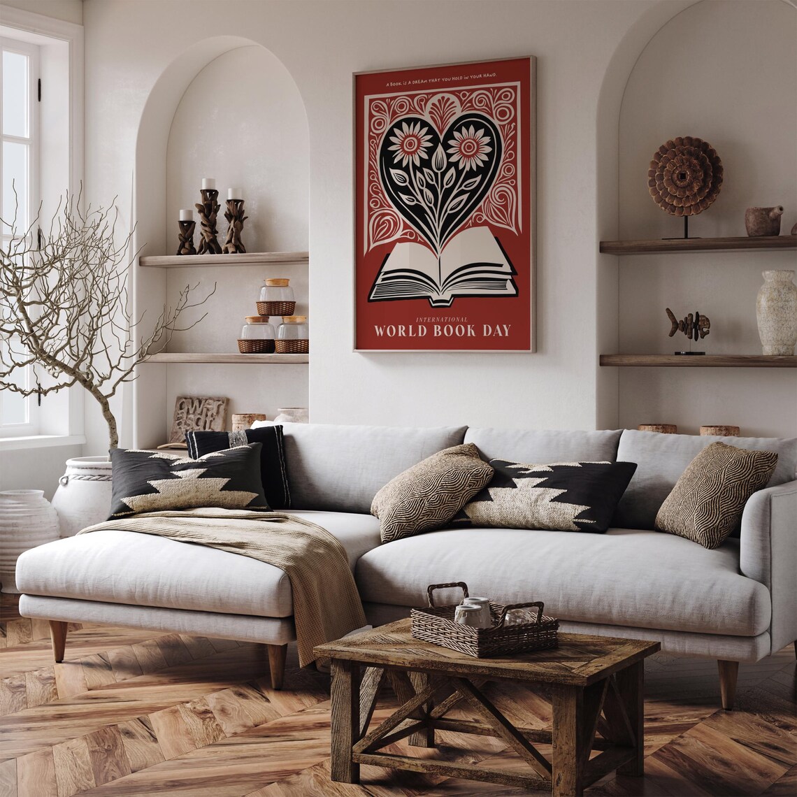 International World Book Day Heart Floral Open Book Art Poster - Image 6