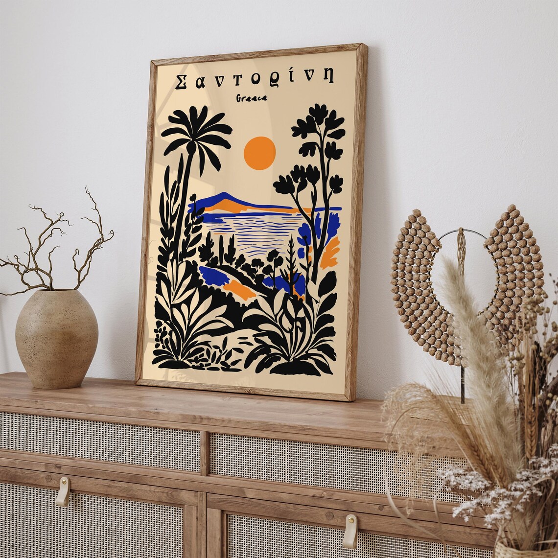 Santorini Greece Island Sunset Sea Silhouette Vintage Travel Poster - Image 3