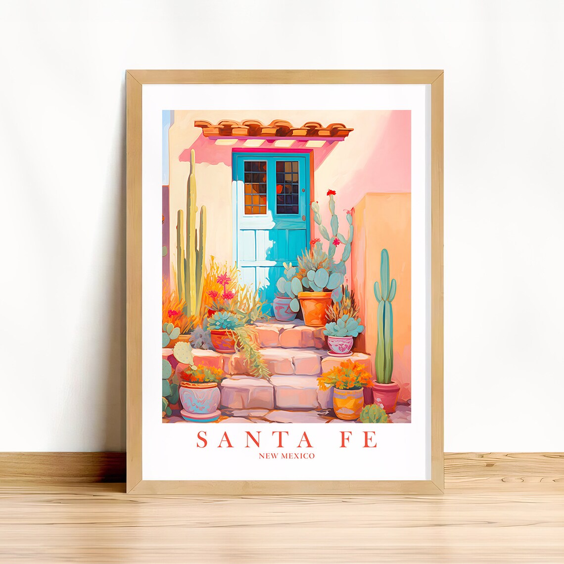 Santa Fe Retro Watercolor Travel Poster Art Print