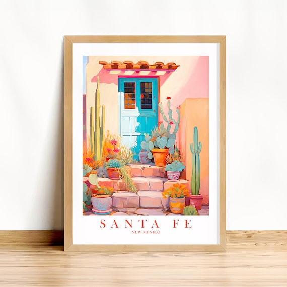 Santa Fe Retro Watercolor Travel Poster Art Print