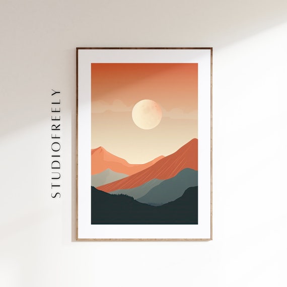Retro Mountain Range Instant Art Pop Moonlight Illustration Adventure Print