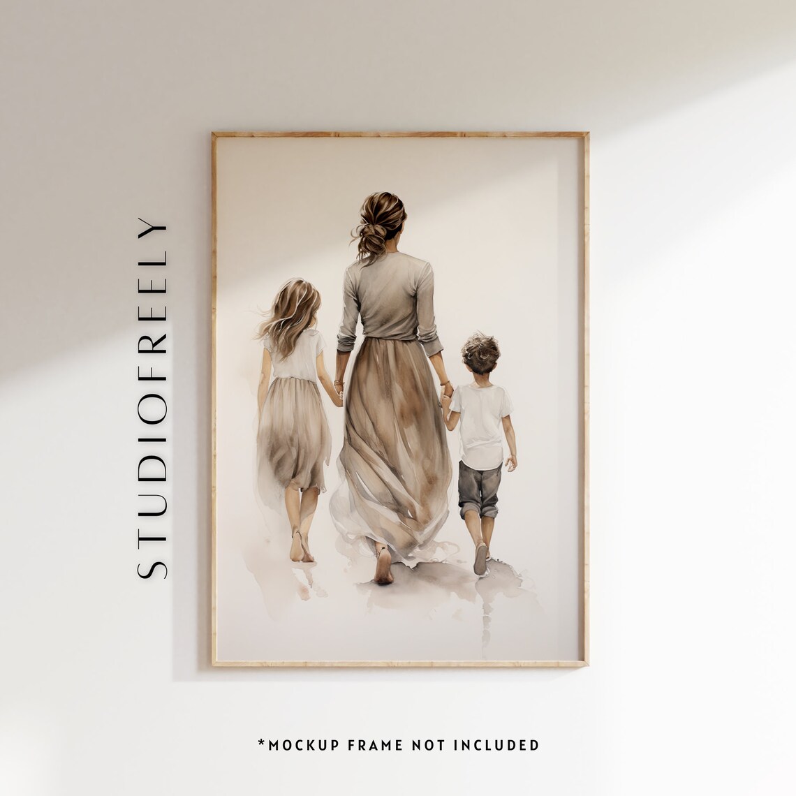 Mother and Children Watercolor Walking Away Family Art Poster