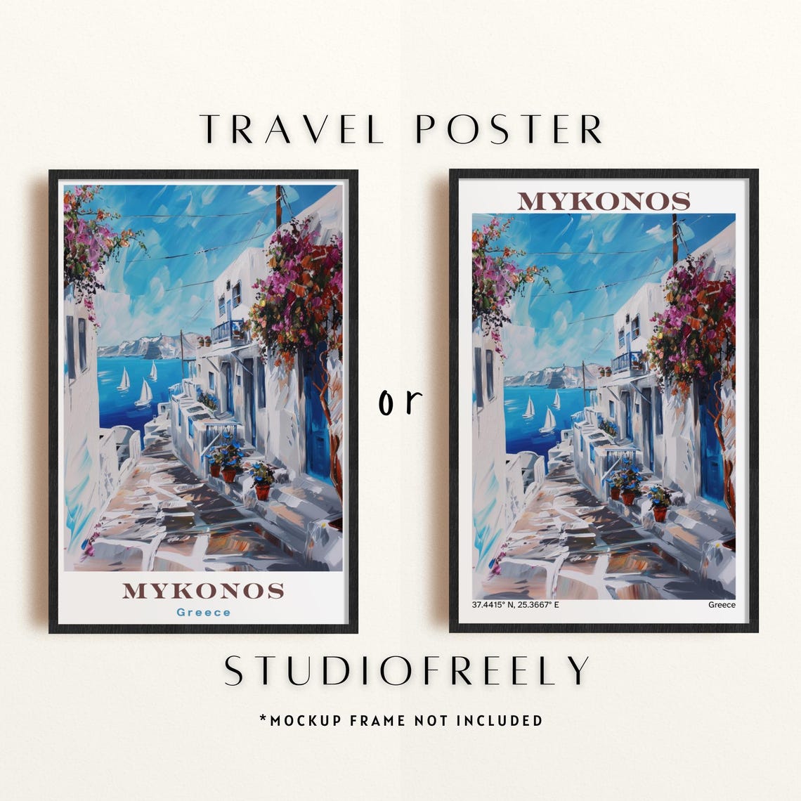 Mykonos Greece Whitewashed Alley Sailboats Painted Travel Poster