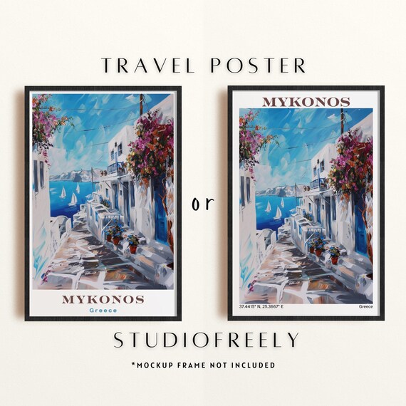 Mykonos Greece Whitewashed Alley Sailboats Painted Travel Poster