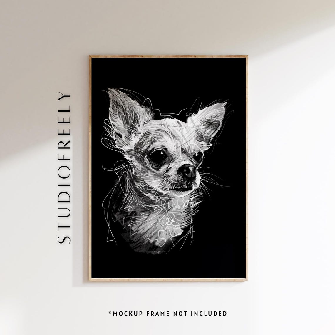 Chihuahua Portrait White On Black Scribble Sketch Dog Art Poster