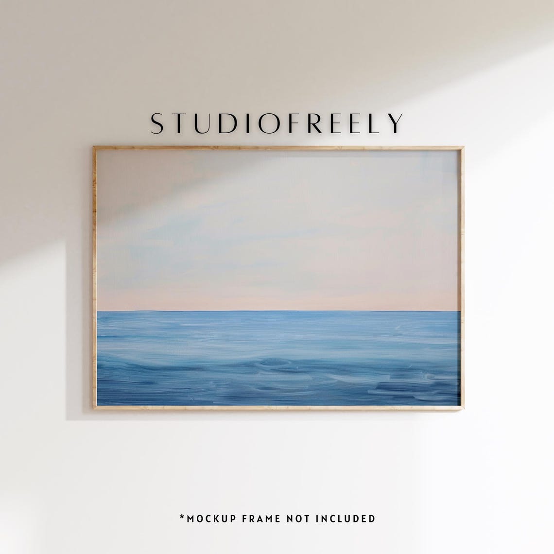 Minimalist Ocean Horizon Painting Print Tranquil Blue Seascape Wall Art Modern Coastal Decor