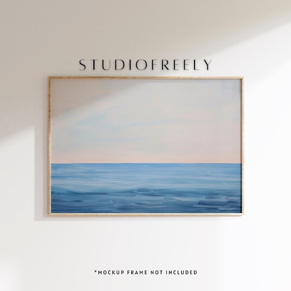 Minimalist Blue Ocean Horizon Calm Sea Modern Seascape Art Poster