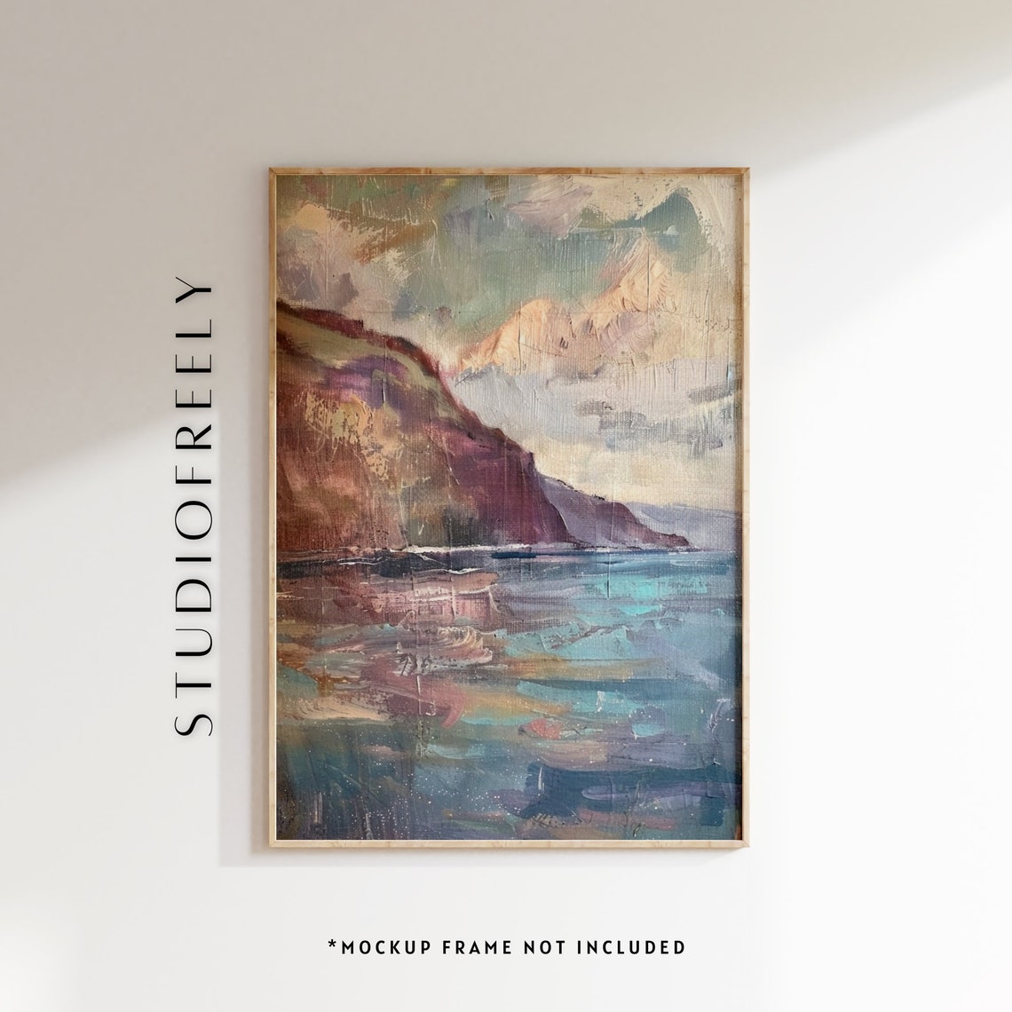 Moody Coastal Cliffs Turquoise Sea Impressionist Art Wall Poster