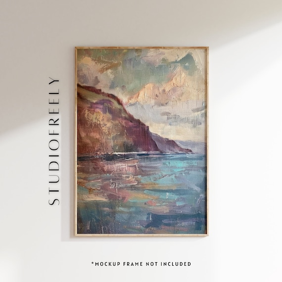 Turquoise Coastline Cliff Abstract Seascape Painting Wall Art