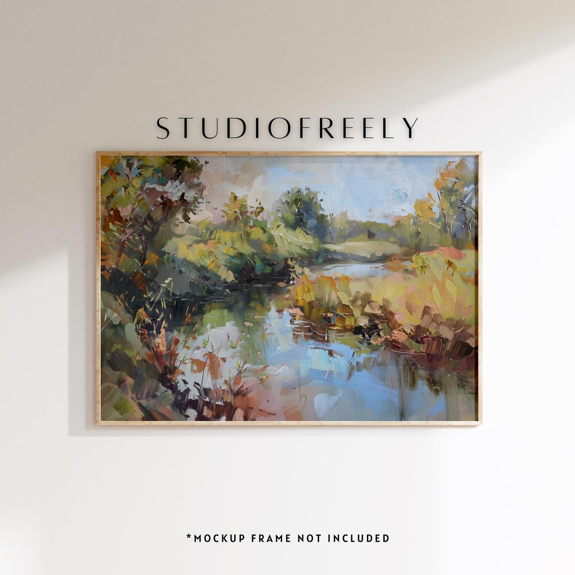 Impressionist River Landscape, Serene Countryside Art Print