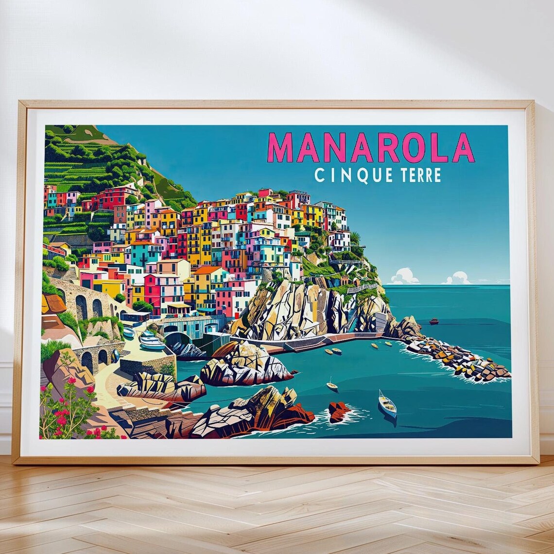 Manarola Cinque Terre Italy Colorful Cliff Village Coast Travel Poster