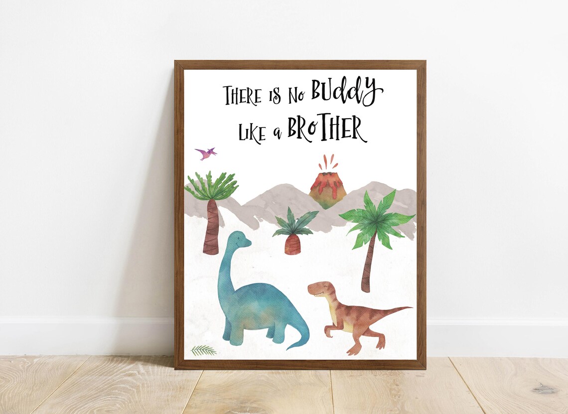 There Is No Buddy Like A Brother Watercolor Dinosaur Kids Room Poster - Image 7