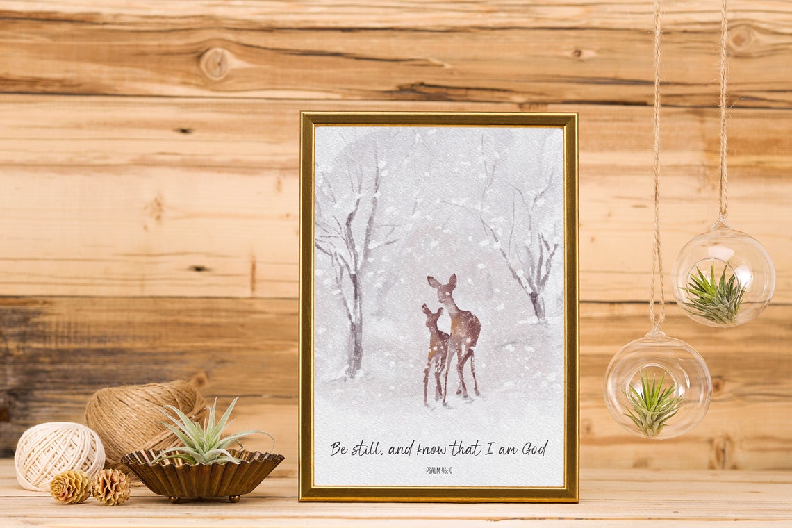 Be Still And Know That I Am God Psalm 46:10 Deer Winter Bible Poster - Image 4