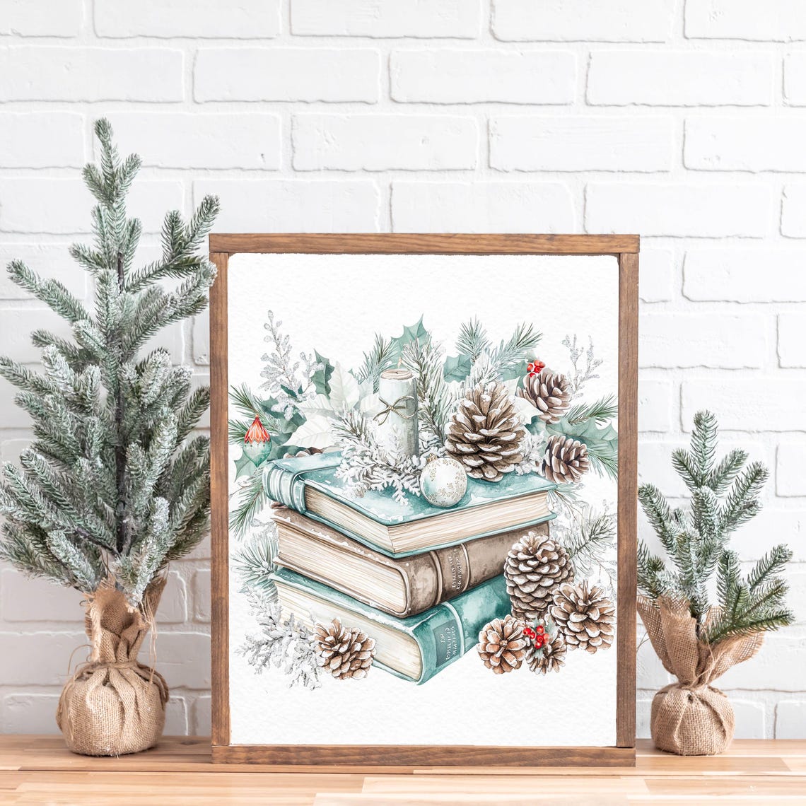 Books Winter Wall Art 5x7 8x10 85x11 11x14 16x20 Watercolor Holiday Sign Winter Farmhouse Sign Diy Woodland Decor Christmas Print - Image 2