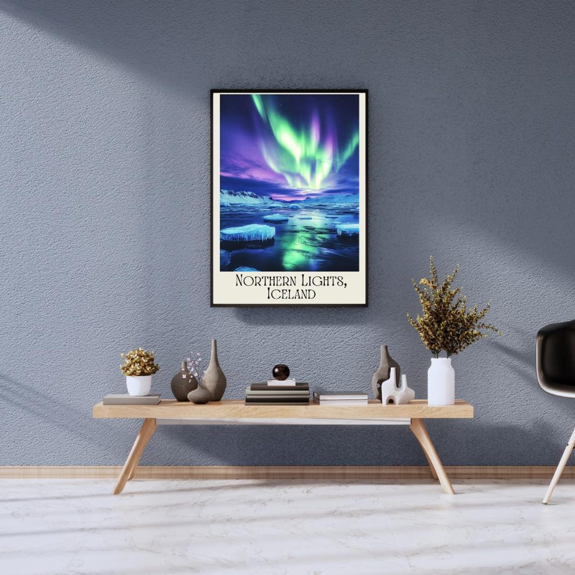 Northern Lights Iceland Poster with Aurora over an Icy Lagoon - Image 3