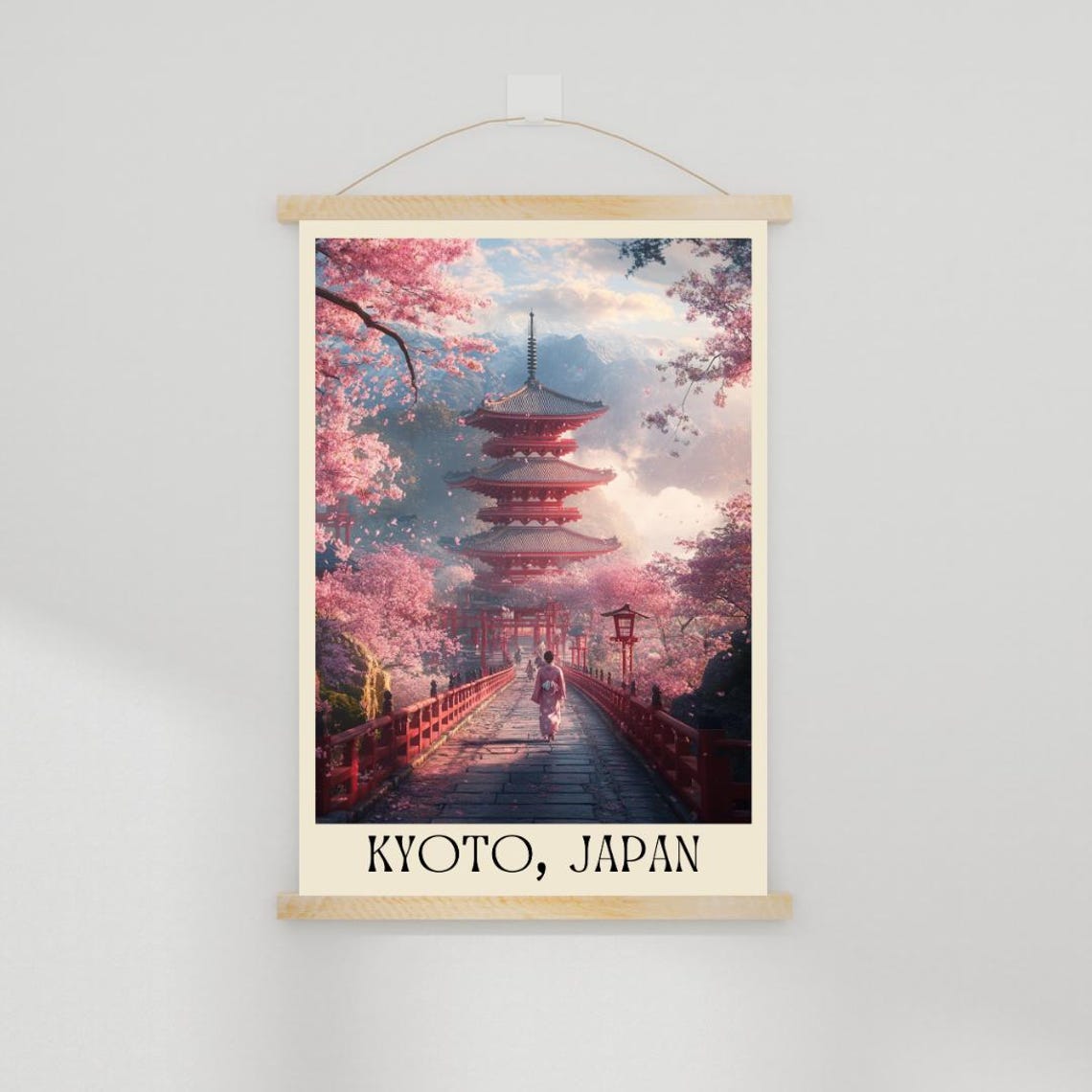 Kyoto Japan Poster with Temple Garden and Cherry Blossom Path - Image 2