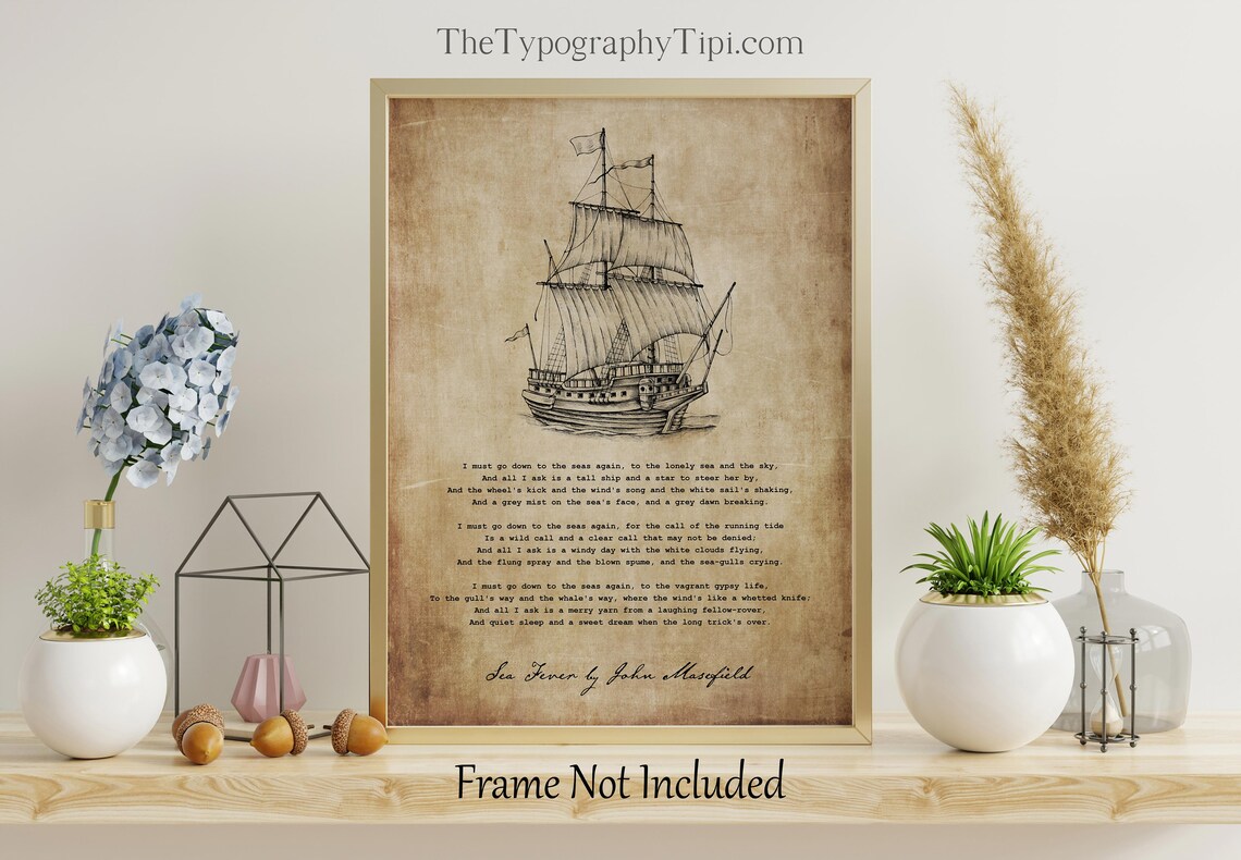 Sea Fever Poem by John Masefield Art Print