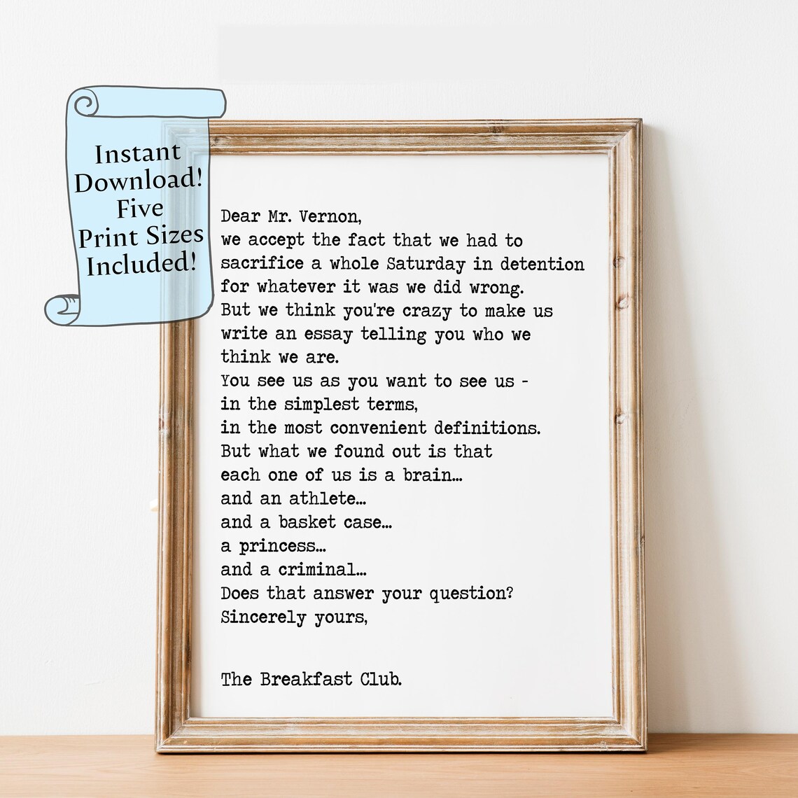 The Breakfast Club Quote, Minimalist Art Print