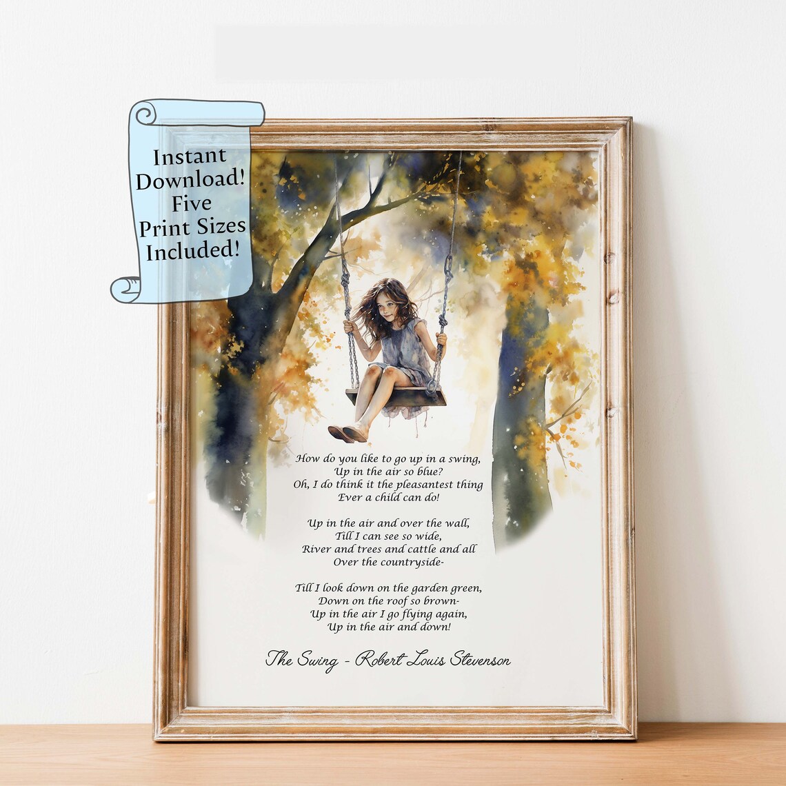 The Swing Poem by Robert Louis Stevenson Autumn Watercolor Poster
