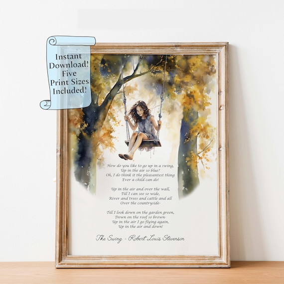 The Swing Poem by Robert Louis Stevenson Autumn Watercolor Poster