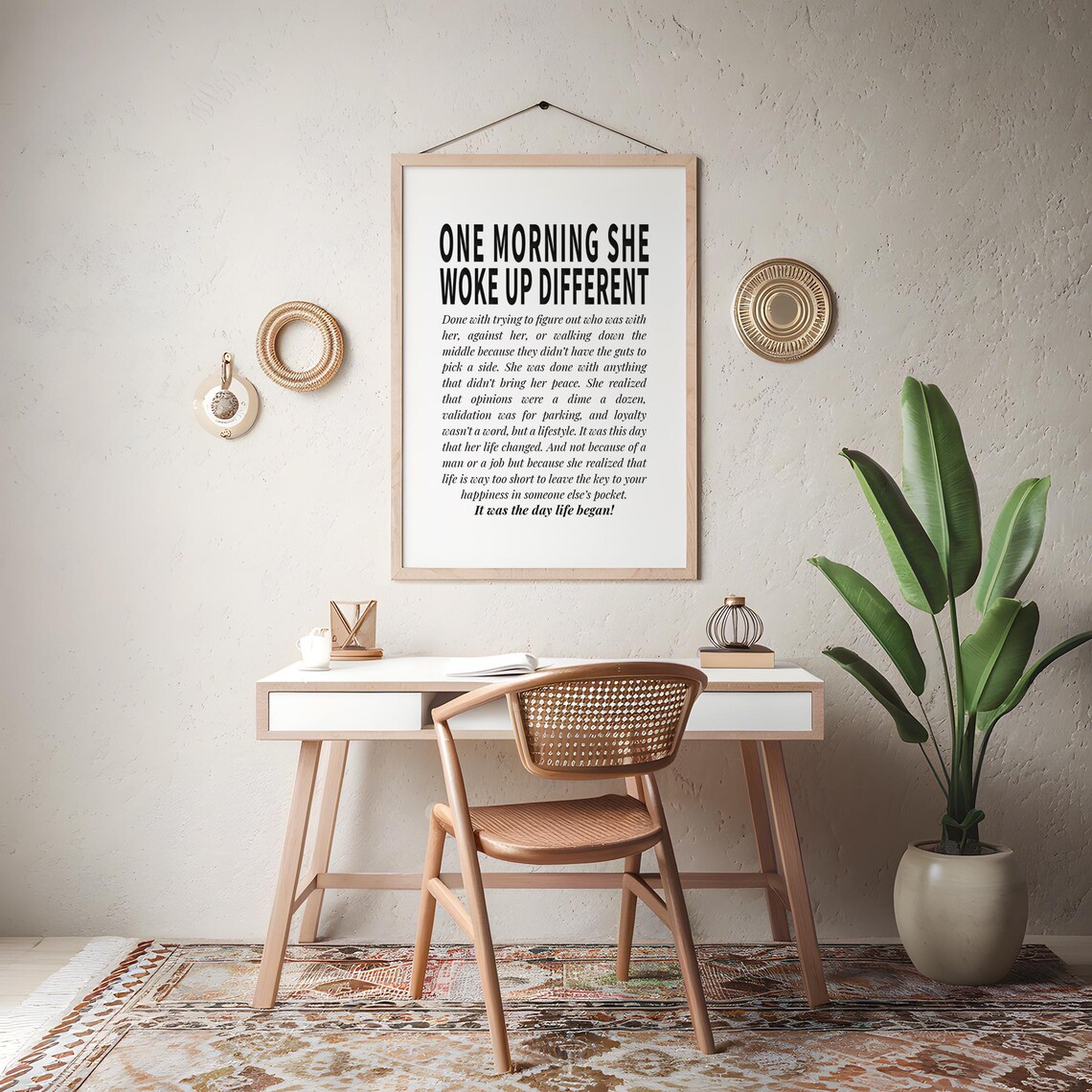 One Morning She Woke Up Different Bold Condensed Typography Quote Poster - Image 3