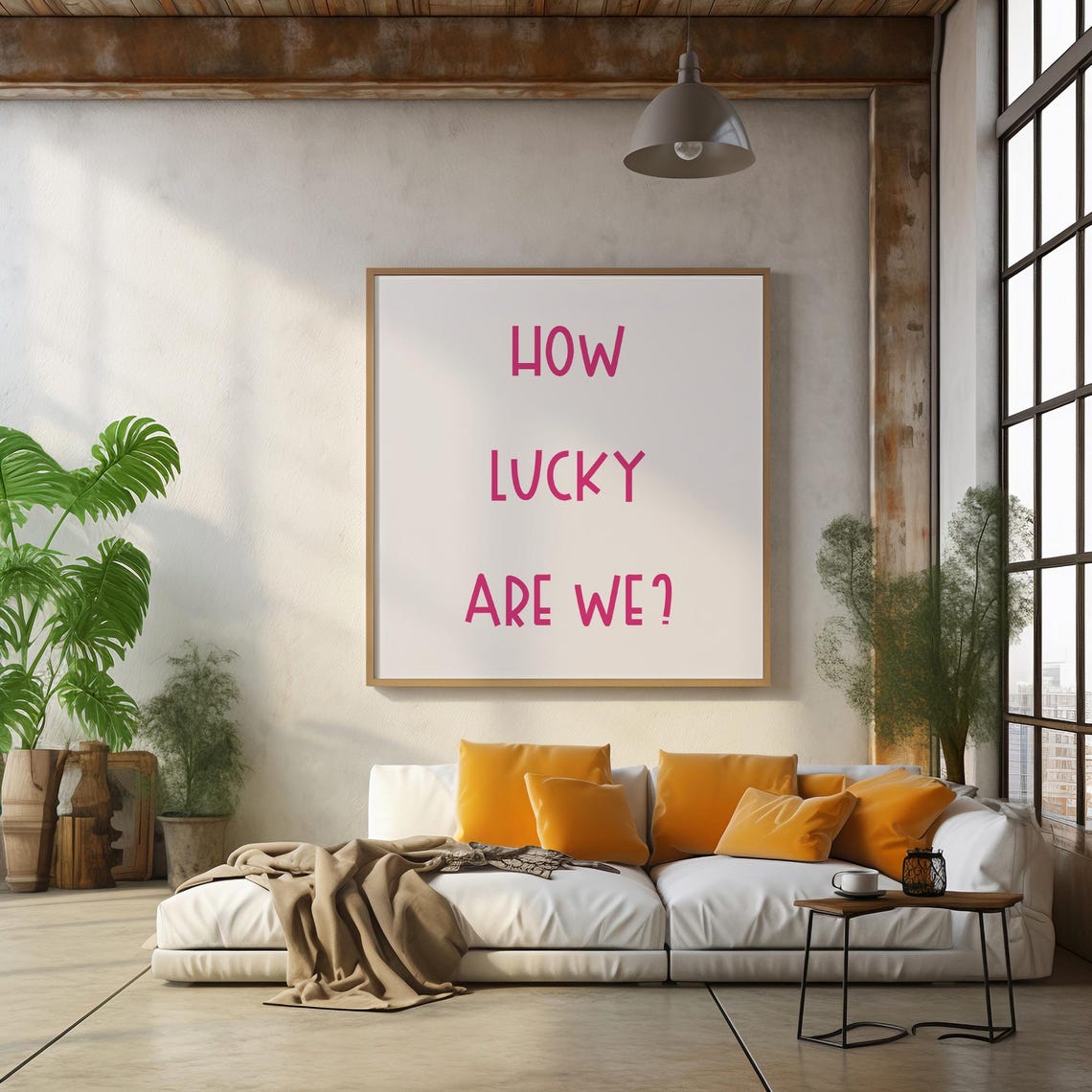 How Lucky Are We Pink Hand Lettered Positive Quote Wall Decor Poster - Image 2