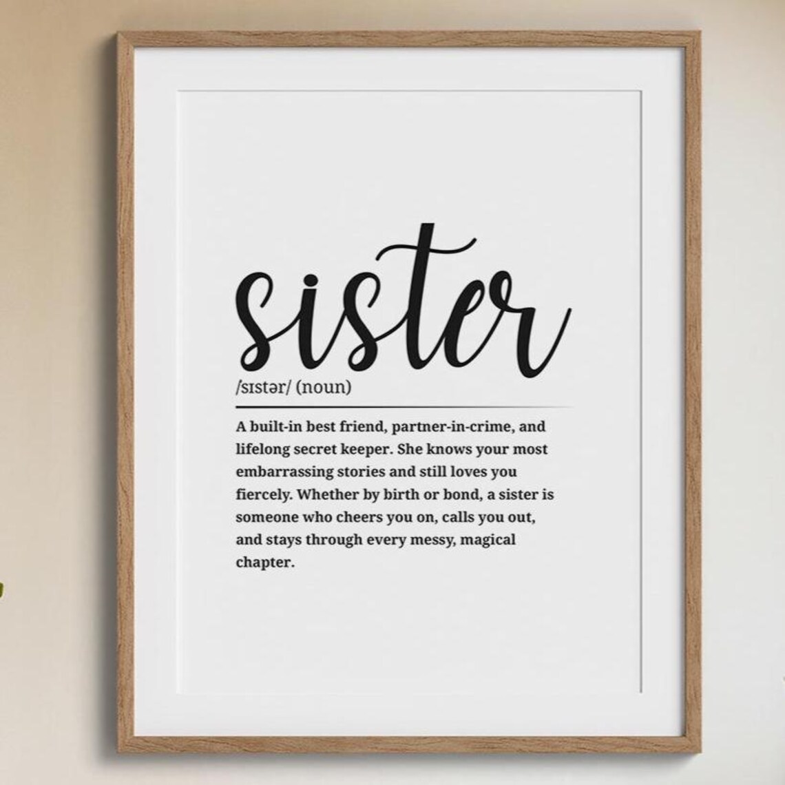 Sister Dictionary Definition Heartfelt Best Friend Gift Family Wall Art