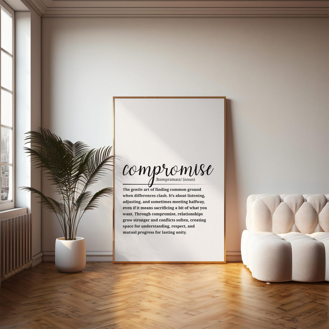 Compromise Defined Harmony Balance Wall Art Black And White Inspirational Quote Decor - Image 6
