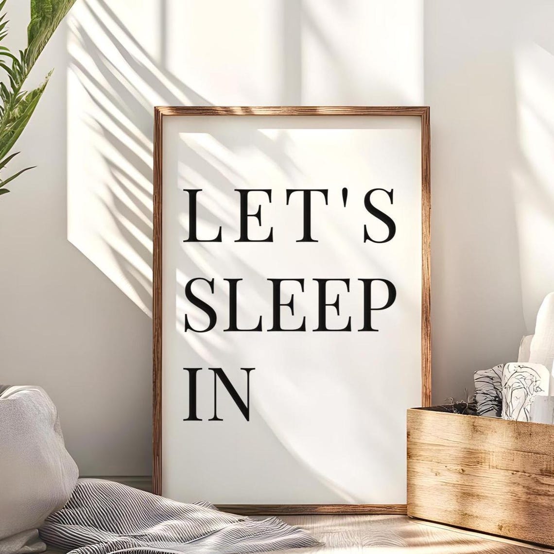 Let's Sleep In Bold Serif Typography Cozy Bedroom Quote Poster