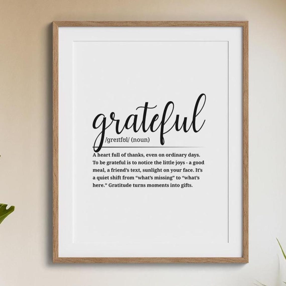 Grateful Definition Script Typography Thankful Word Art Quote Poster