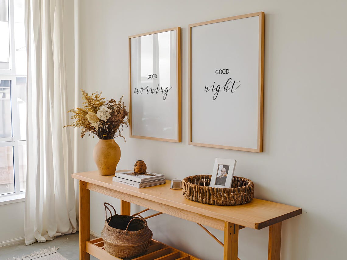 Good Morning Good Night Matching Pair Script Typography Bedroom Poster - Image 2