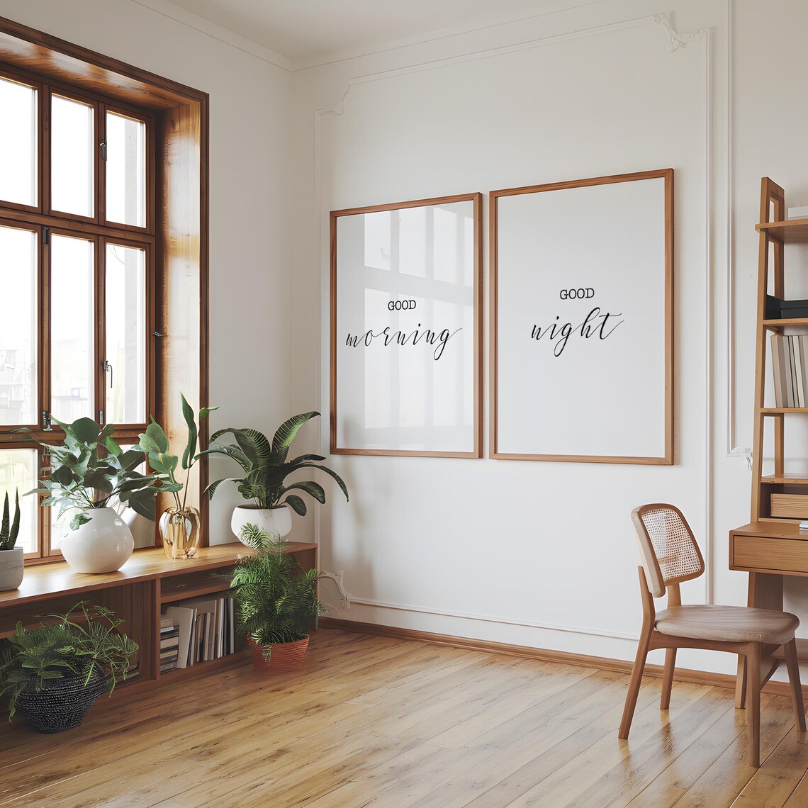 Good Morning Good Night Matching Pair Script Typography Bedroom Poster - Image 6
