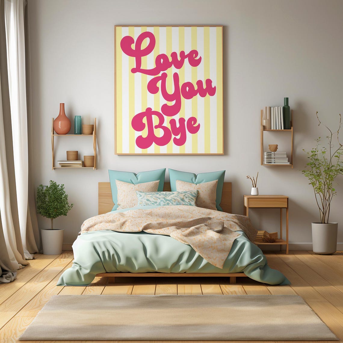 Love You Bye Pink Groovy Retro Striped Wall Decor Art Poster - Image 4