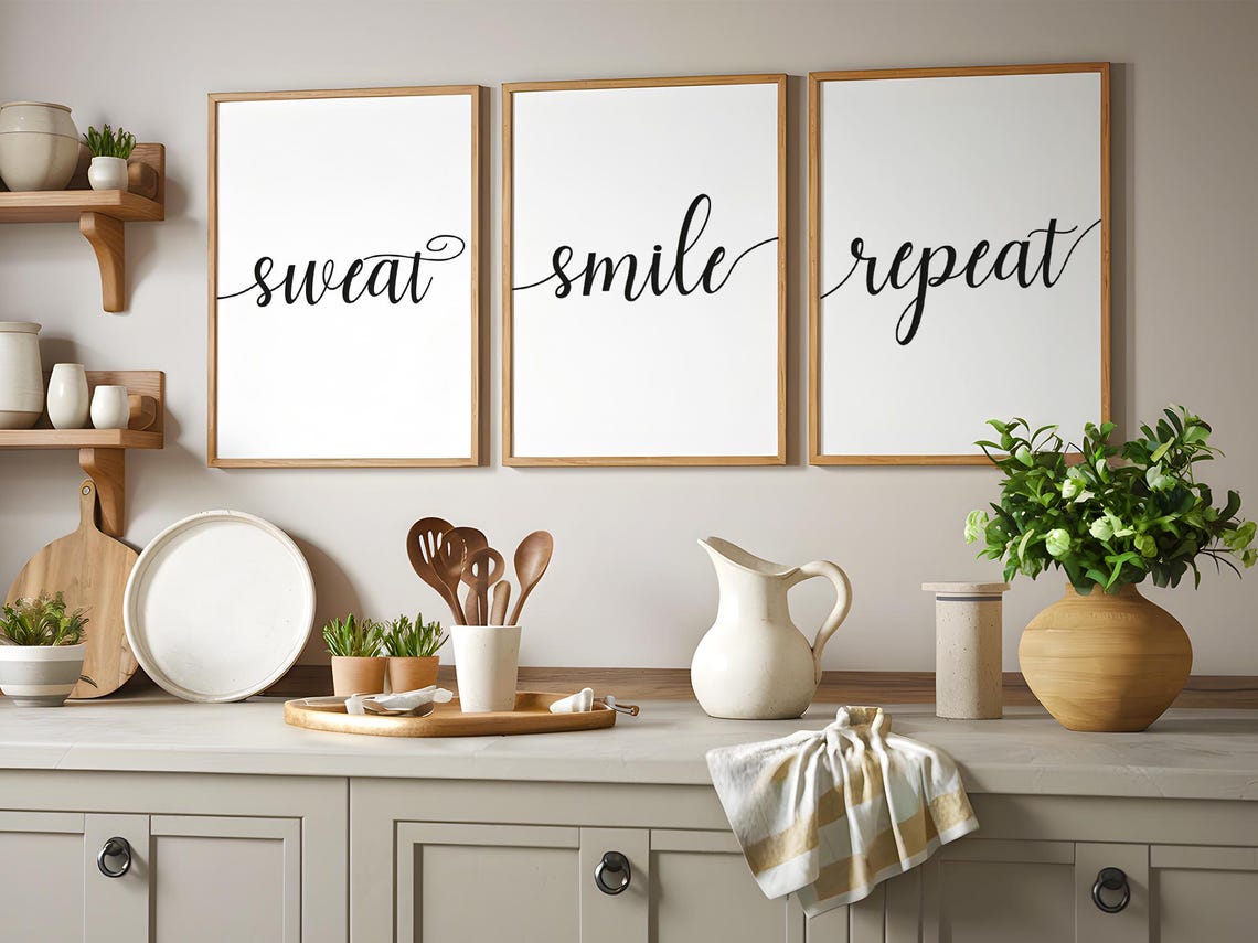 Sweat Smile Repeat Fitness Trio Script Gym Motivation Poster - Image 2