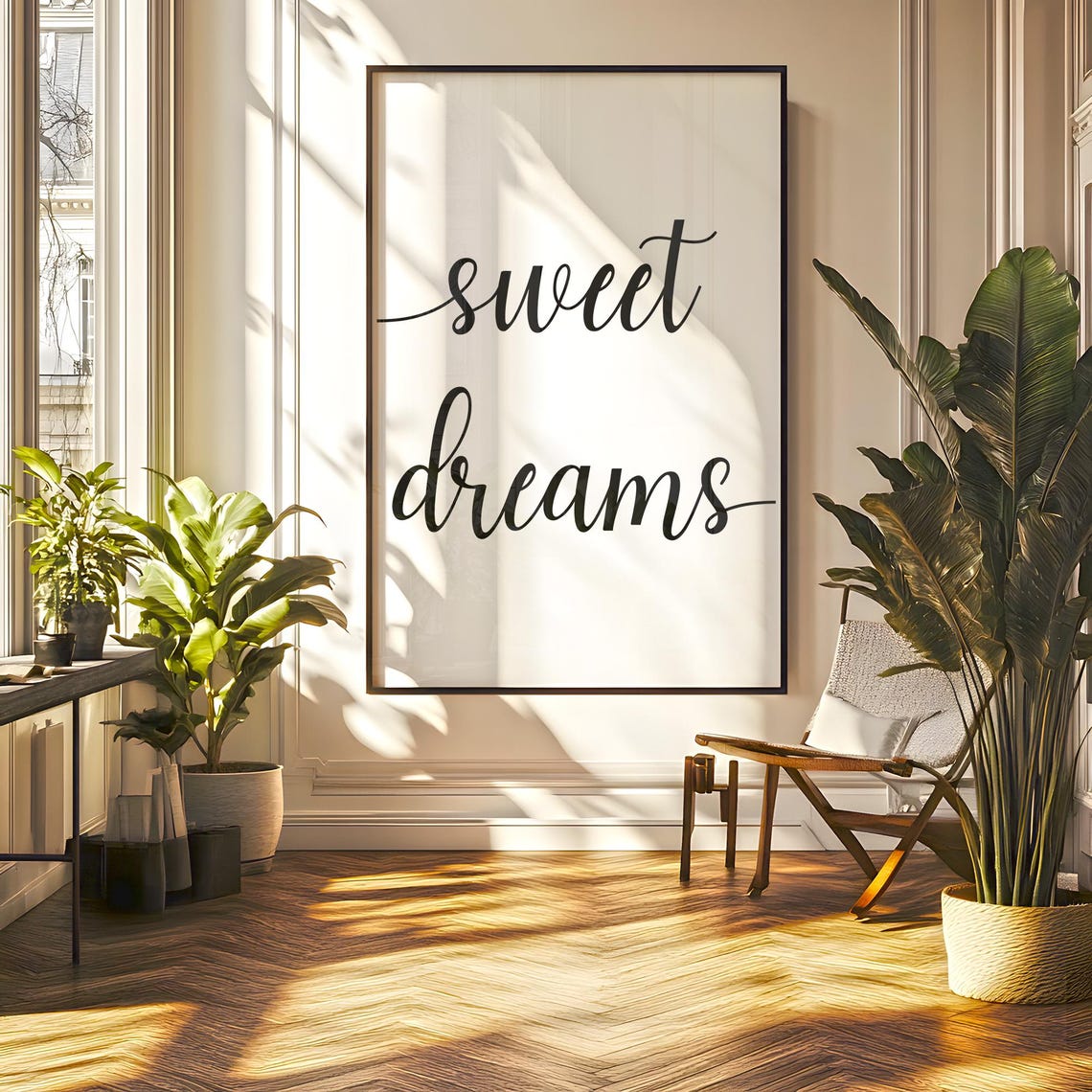 Sweet Dreams Script Typography Minimalist Bedroom Night Quote Poster - Image 5