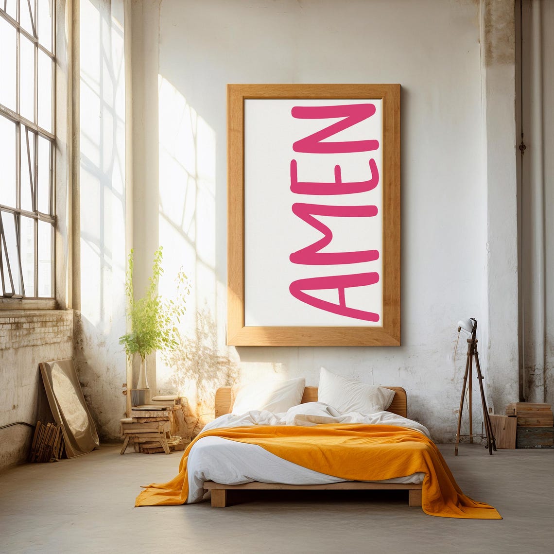Amen Pink Handwritten Script Typography Christian Faith Art Poster