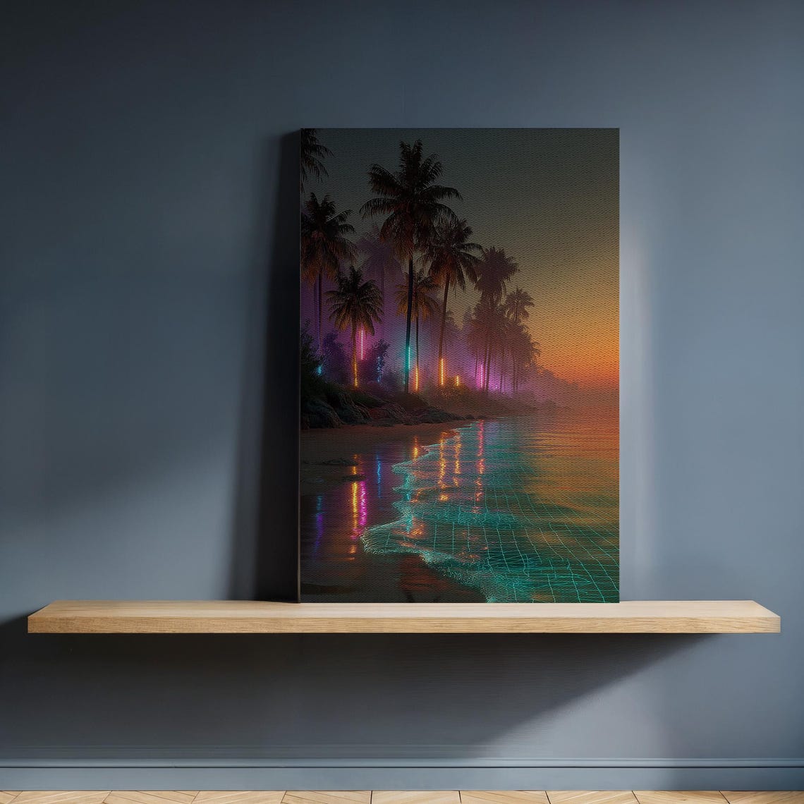 Neon Palm Beach Sunset Vaporwave Tropical Retro Canvas Poster