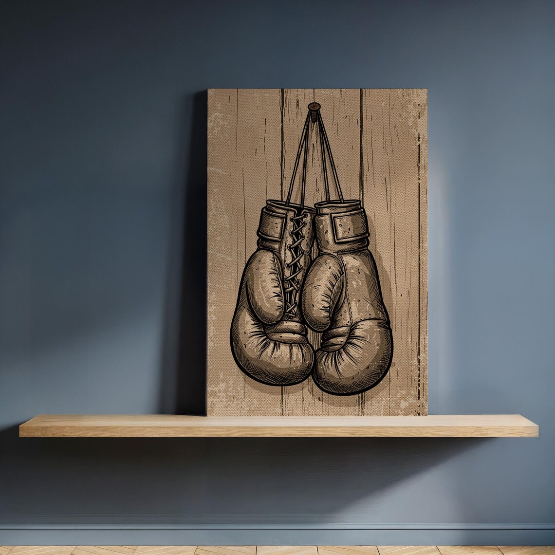 Vintage Boxing Gloves Rustic Wood Sports Illustration Art Poster