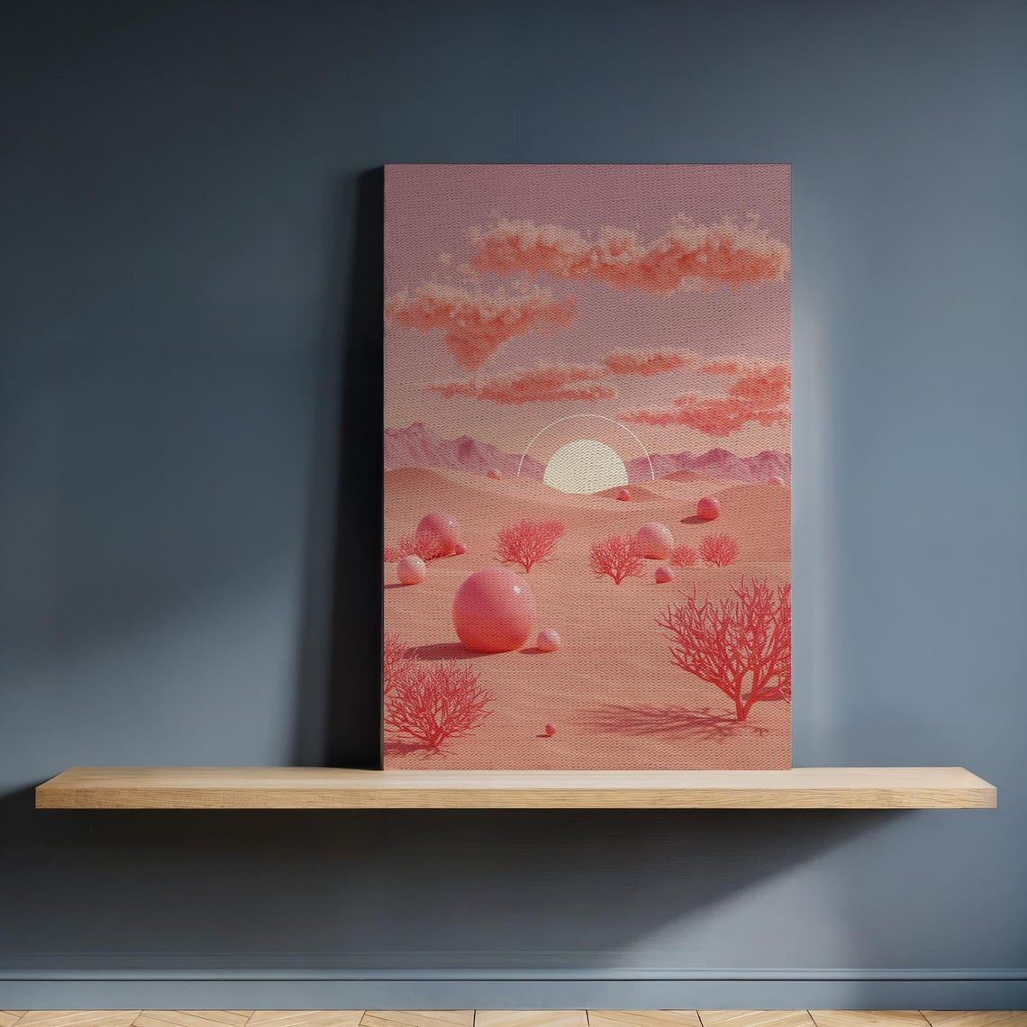 Pink Desert Landscape Canvas Art Print Surreal Pastel Sunset With Dreamy Hills And Spheres For Modern Boho Or Minimalist Home Decor