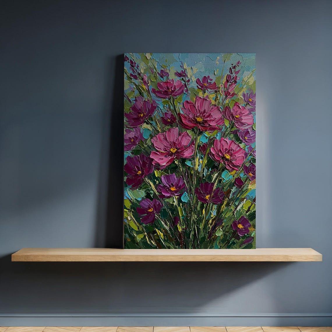 Pink Purple Wildflowers Textured Impasto Floral Canvas Poster