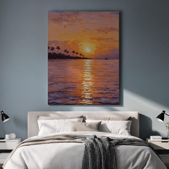 Tropical Sunset Ocean Palm Silhouette Beach Golden Hour Poster