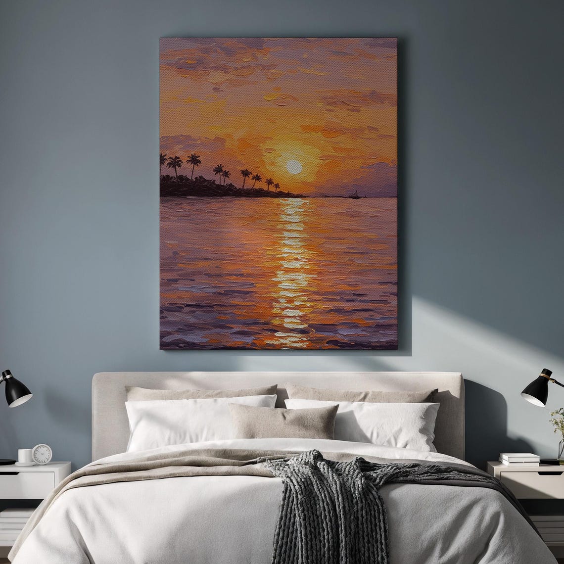 Tropical Sunset Ocean Palm Silhouette Beach Golden Hour Poster