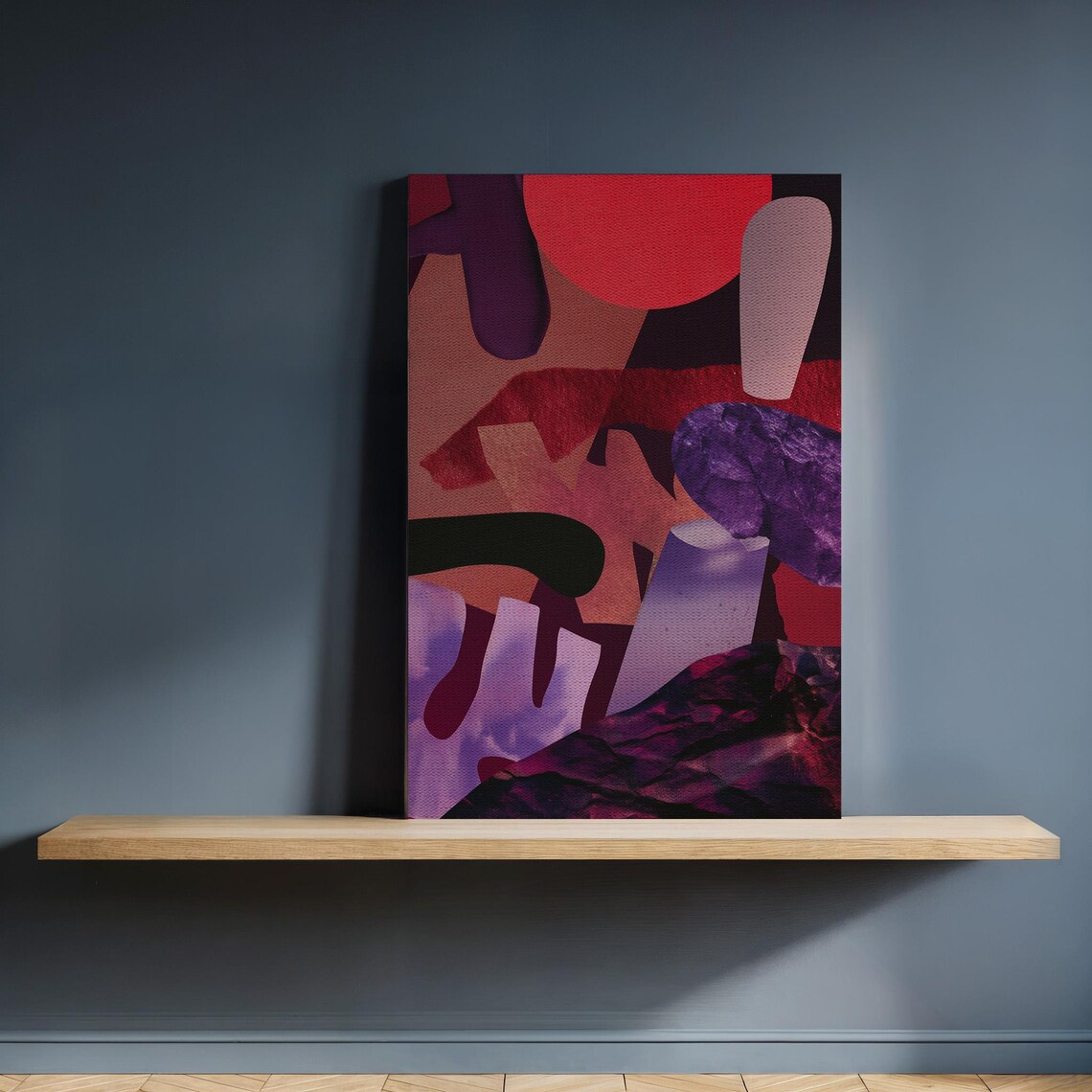 Abstract Red Purple Paper Cut Shapes Modern Art Poster for Office Wall Decor