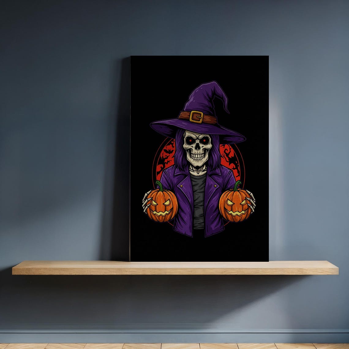 Halloween Skeleton Witch Pumpkins Gothic Spooky Black Art Poster
