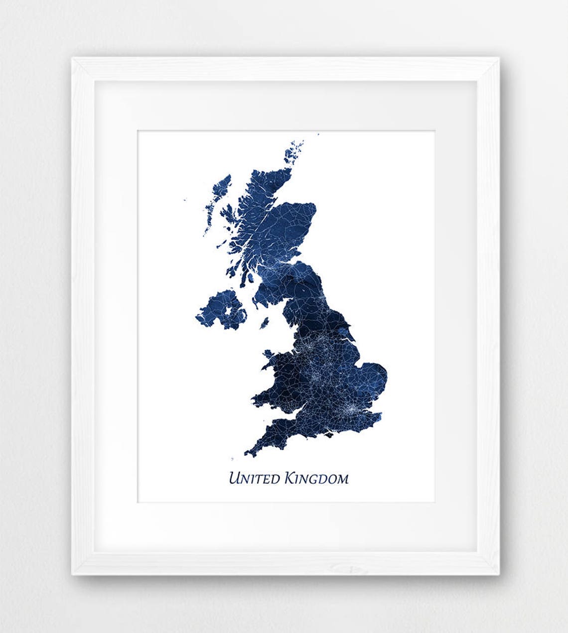 United Kingdom Navy Watercolor Map Minimalist Office Wall Poster Decor
